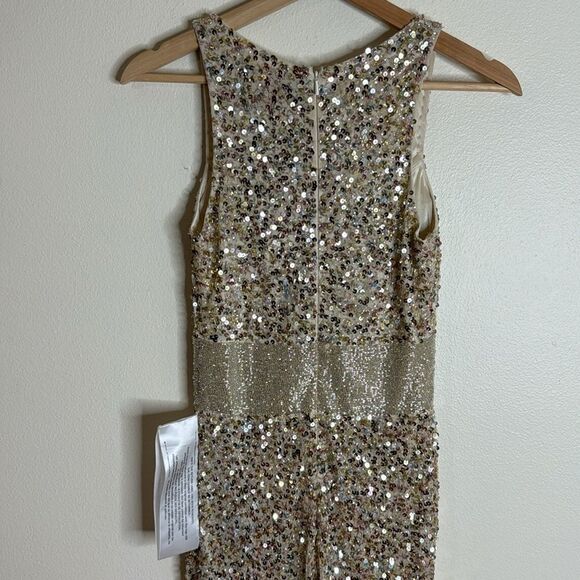 Mac Duggal Sequined Plunging V-Neck Sheath Dress 4930L Nude/Gold size 0 - Picture 9 of 14